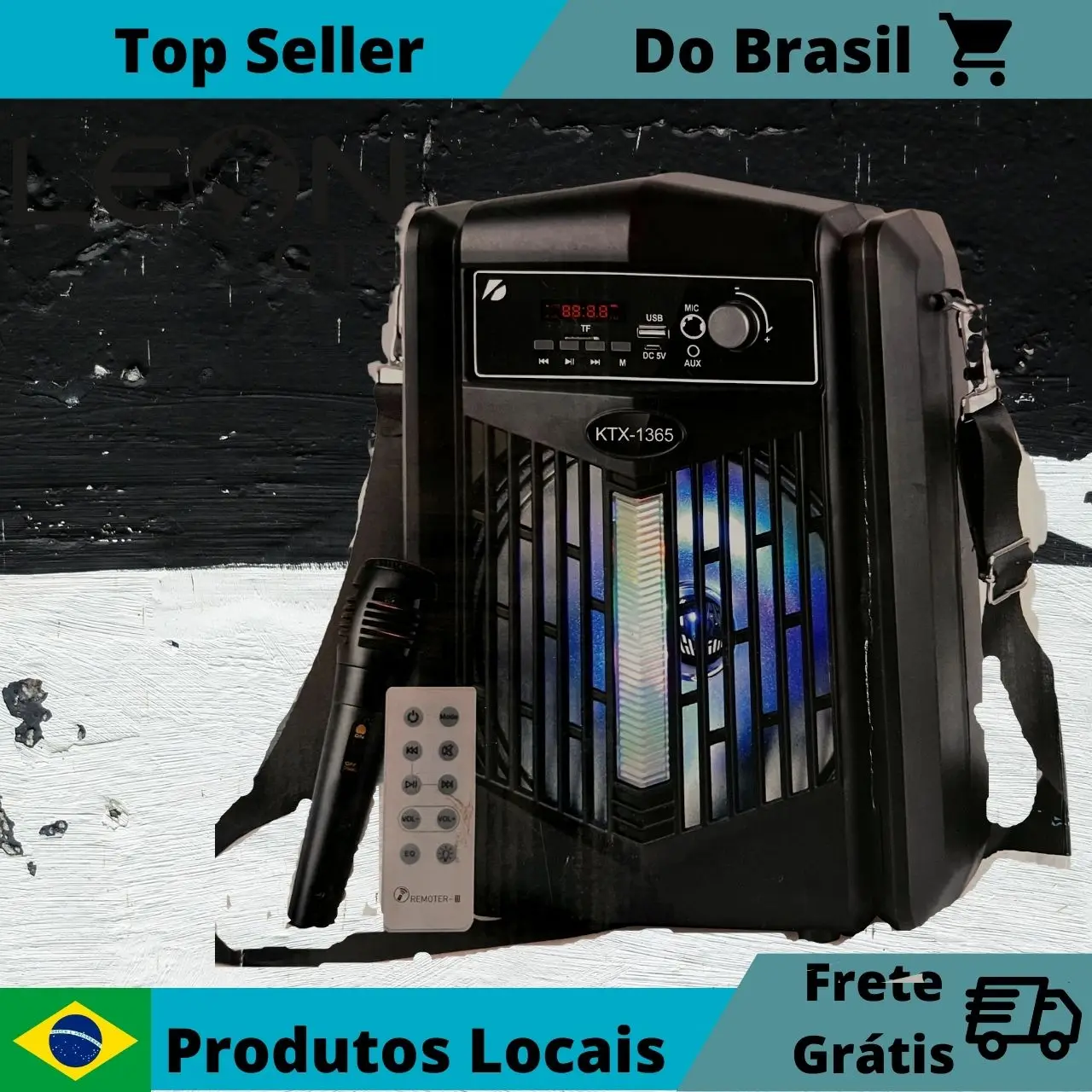 

Super Grave Caixa De Som Bluetooth Potente 10w Portátil Microfone Karaoke 2 USB Radio FM, Suporte LED Kts-1365 da LEON GTS