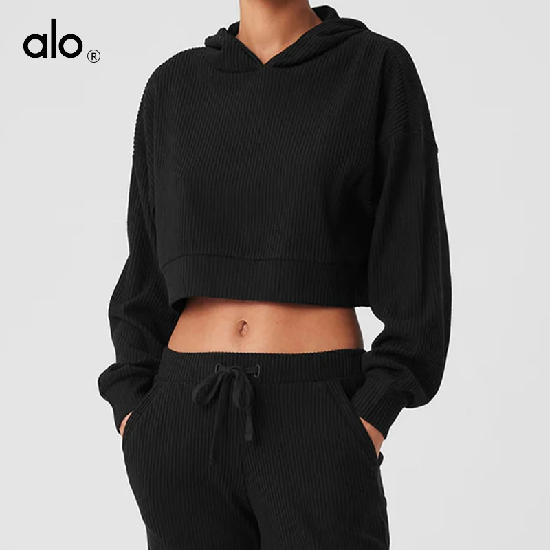 Женская одежда для йоги в стиле ALO черная весенне-осенняя повседневная толстовка
