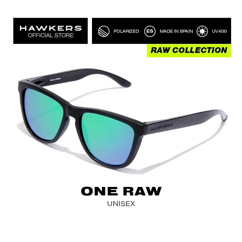HAWKERS Gafas de sol POLARIZADAS Black Emerald ONE RAW para hombre y mujer, unisex. Diseñadas y fabricadas en España