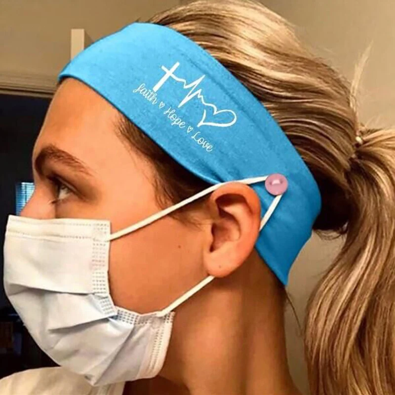 

Soft Elastic Hair Band Button Headband Facemask Holder Wearing Mask Protect Ears Sports Quick Dry Sweat Headband For Women