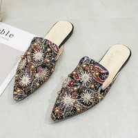 wholesale pointed muller slippers womens summer fashion outer wear new rhinestone middle heel slippers