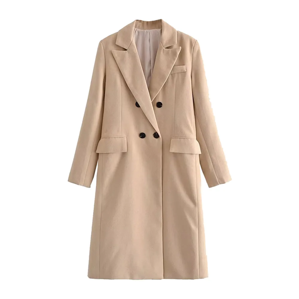 

PB&ZA Autumn and Winter Temperament Versatile Neutral Wind Lapel Long Sleeve Straight Double Breasted Coat Woolen Coat 2522/743