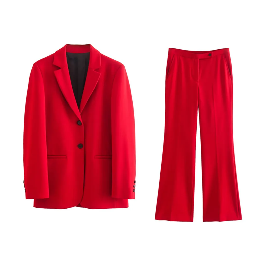 

Женский костюм с длинными рукавами PB & ZA, осенний пиджак с отложным воротником и свободные брюки-клеш с заниженной талией, 8392/513