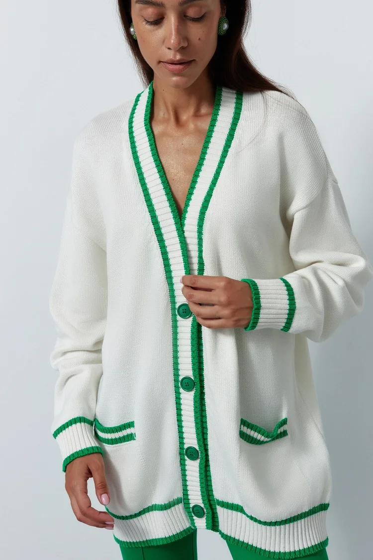 Women V Neck Knitted Cardigan Sweater Female Vintage Knit Sweaters Long Sleeve Fashion Autumn Oversized Jumper Tops |