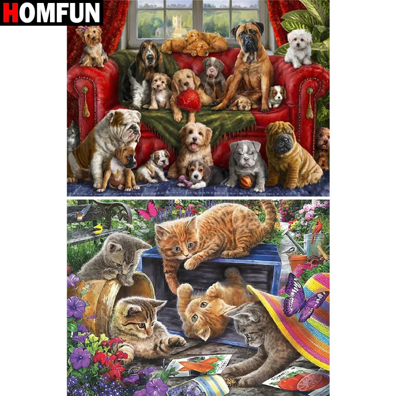 

HOMFUN полная Алмазная вышивка «собака, кот», алмазная живопись, вышивка крестиком, шаблоны Стразы Незаконченный декор дома