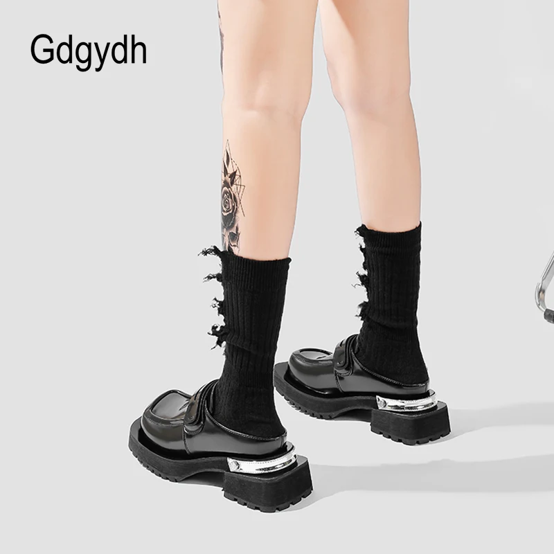 Gdgydh Korean Style Women Platform Mules Square Toe Solid Color Chunky Heels Slides Outdoor Casual Shoes Non-slip Slippers