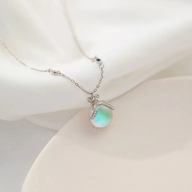 Модное Элегантное ожерелье с кулоном в форме сердца из Лунного Камня Серебряный