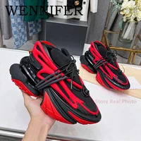 red knit leather women sock boot round toe two tone split chunky sole sneakers unisex running trainers platform ankle men shoes