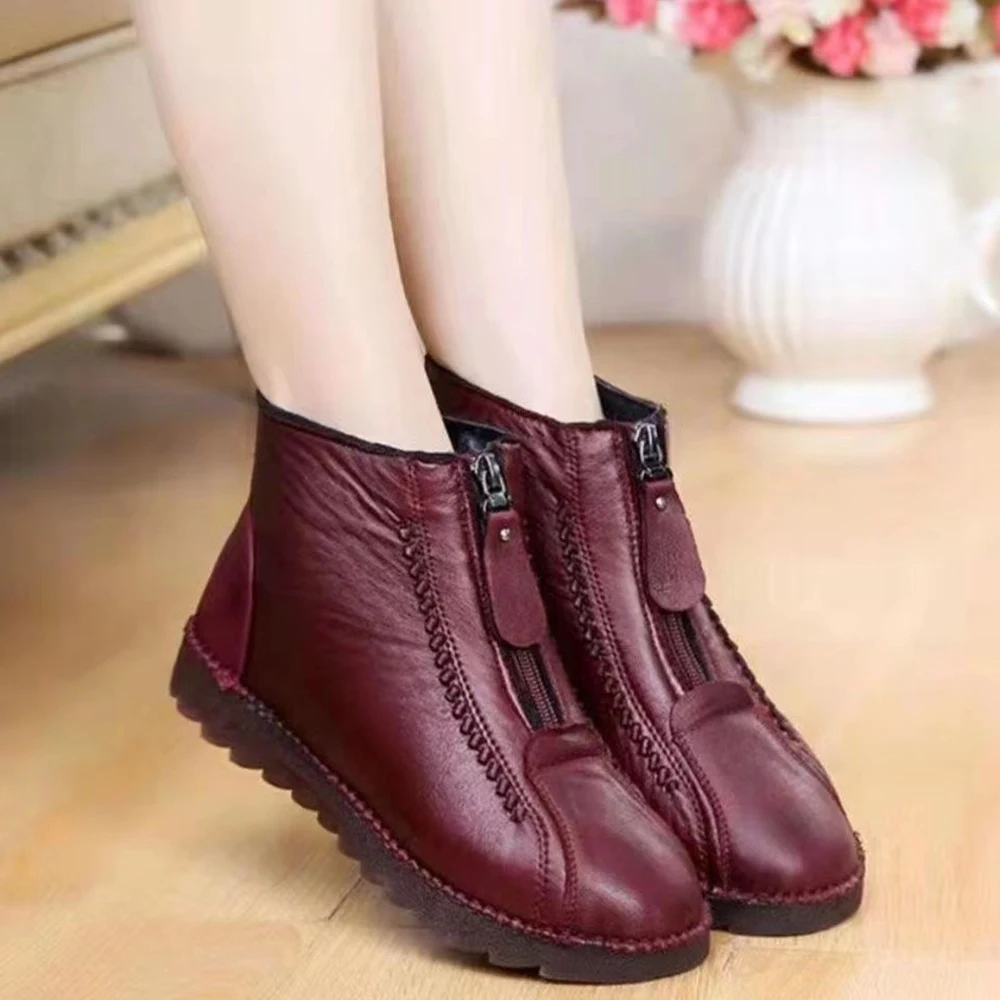 Ladies Boots Shoes 2022 Warm Plush Ankle Boots Female Elegant  Microfiber Leather Non-slip Snow Winter Zip up Boots for Women