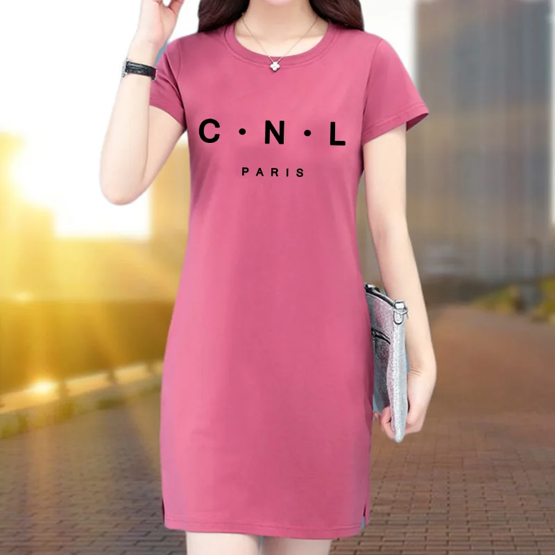 

Parisian fashion style women's summer cotton high quality T-shirt dress Harajuku letter print casual dress costume