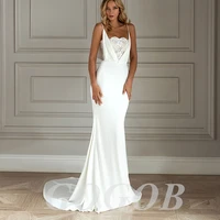 gogob sexy mermaid wedding dress r120 for women spaghetti strap lace appliques soft satin bridal gowns sweep train