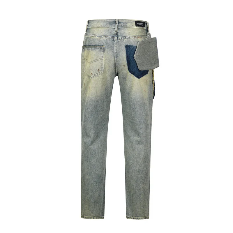 High Street Tide Brand Retro Hand-Painted Paint To Open The Removal Of The Lanyard Washed Old Blue Loose Men'S Straight Jeans