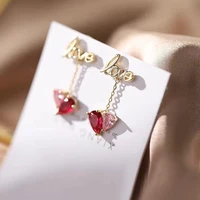 new trend letter love dangle earrings fashion goth pink crystal hang heart drop earrings for women cute girl party jewelry gift
