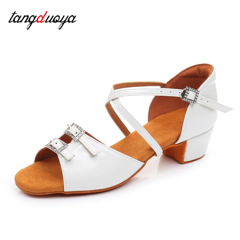 

1pair/lot Children Dance Shoes Women Ballroom Latin Dance shoes Ladies Modern Tango Dancing Performance Shoes White
