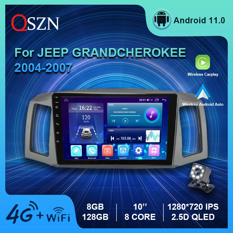

QSZN QLED Car radio For Jeep Grand Cherokee 2004 2005 2007 8+128G Video Multimedia GPS Player 4G Carplay Auto Autoradio Stereo