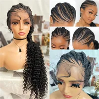 WIGERA Synthetic Hot Sale Hair Cornrow Box  Braided Ponytail Lace Front Wigs Kinky Curly Frontal With Baby Hair For Afro Women