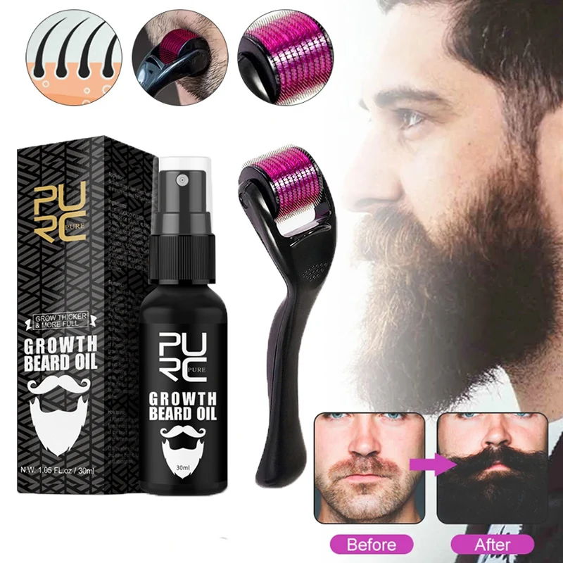 

3PCS 30ml Men Beard Growth Roller Set Beard Growth Kit Men's Beard Growth Essence Nourishing Enhancer Beard Oil Spray Beard Care