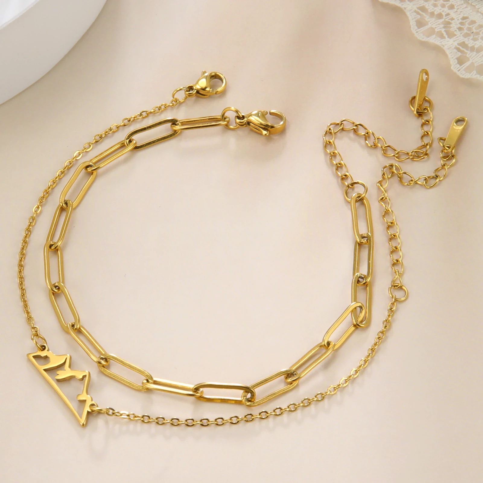 

Stainless Steel Double Chain Bracelets Cutout Mountain Pendant Bracelet Women's Bracelets Fashion Jewelry for Birthday Gifts