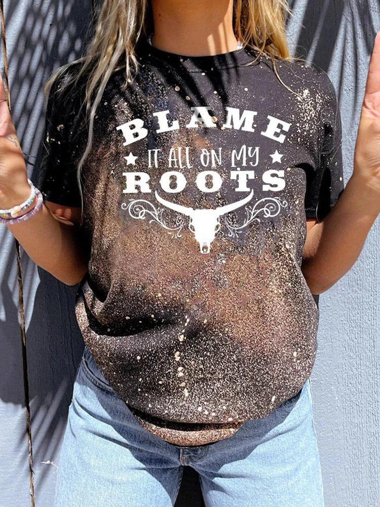 

Country Music T-shirt Women Blame it All On My Roots T Shirts Letter Print Tshirt Funny Vintage Graphic Tee Tops Star y2k 2022