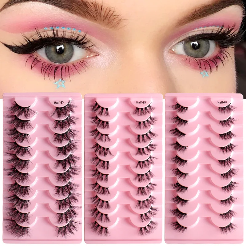 

10 Pcs Half Lashes Wholesale Natural Long Fake False Eyelashes In Bulk Vendors Strip Lash In Bulk Soft Fluffy Winged Styles
