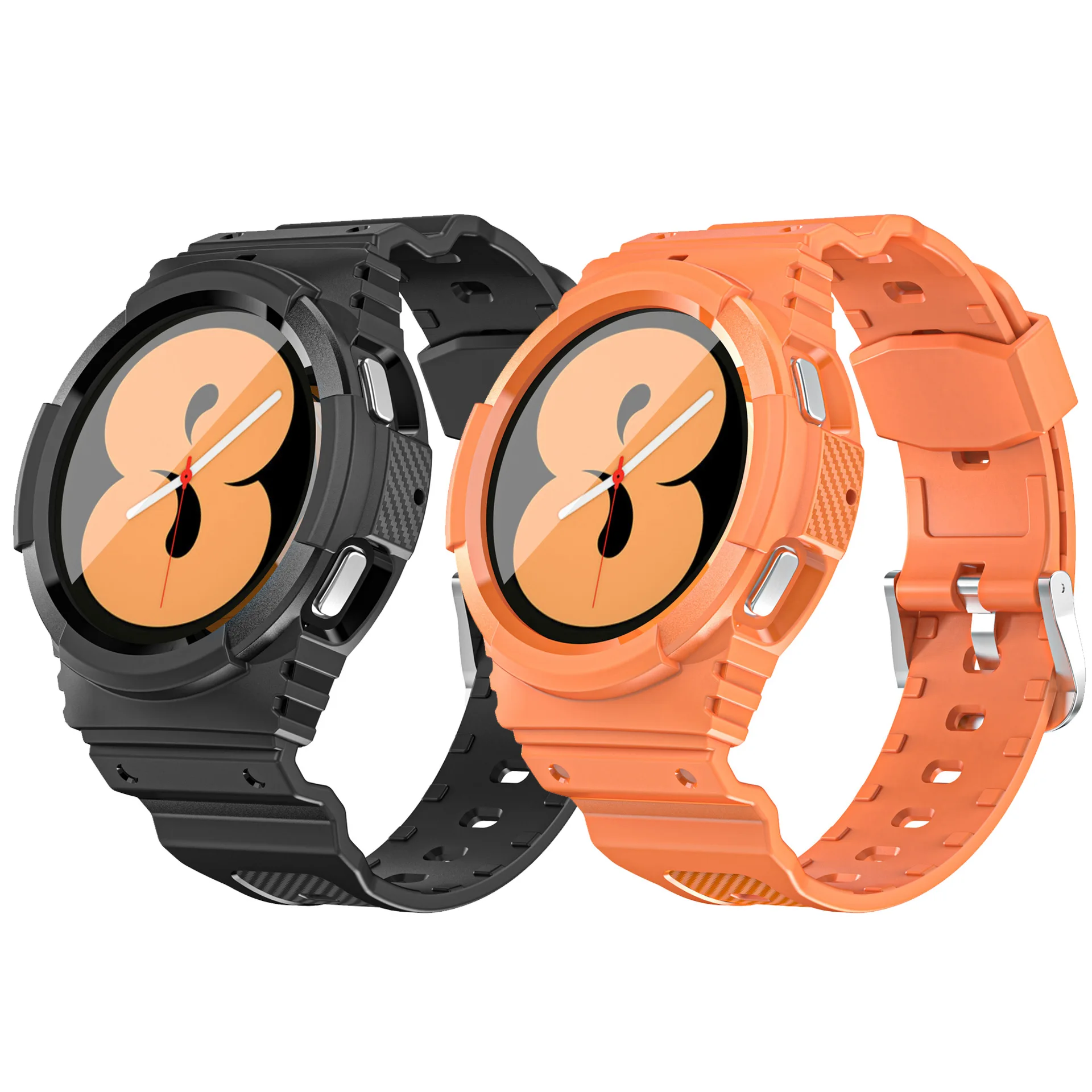 

Carbon fiber Band for Samsung Galaxy Watch 4 44mm 40mm Frontier TPU Rugged Case+bracelet correa Galaxy Watch4 Sport Strap