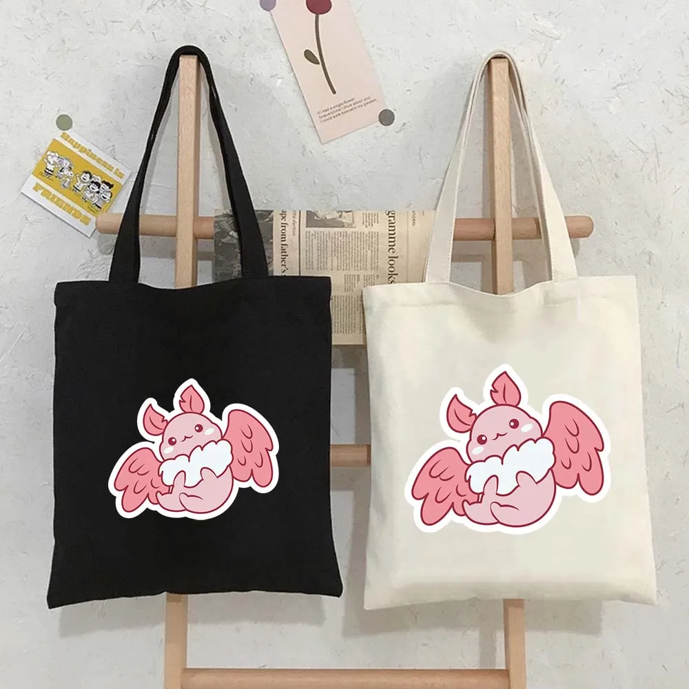 

Cryptid Pink Mothman Cute Cartoon Printed Tote Bags for Women Canvas Shopping Bag Eco Large Capacity Reusable Handbags