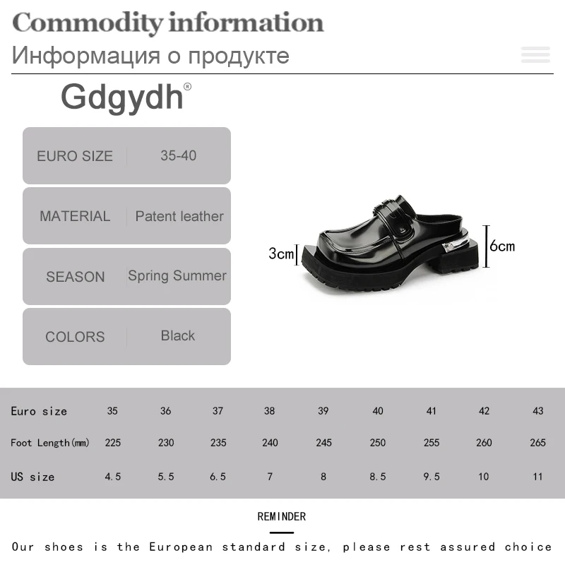 Gdgydh Korean Style Women Platform Mules Square Toe Solid Color Chunky Heels Slides Outdoor Casual Shoes Non-slip Slippers