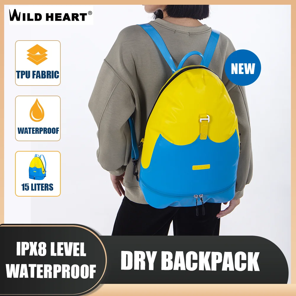 WILD HEART PVC Waterproof Backpack Dry Bag Keep Your Gear Dry With Wet and Dry Pocket For Swmming Surfing Boating Beach