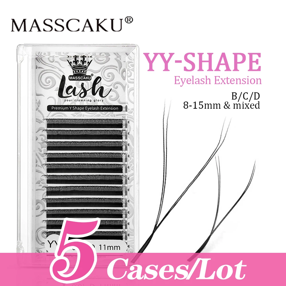 5case/lot MASSCAKU Y Shape Eyelashes Extension Premium Faux Mink Soft and Natural Lashes YY/VV Lashes False Eyelashes Makeup