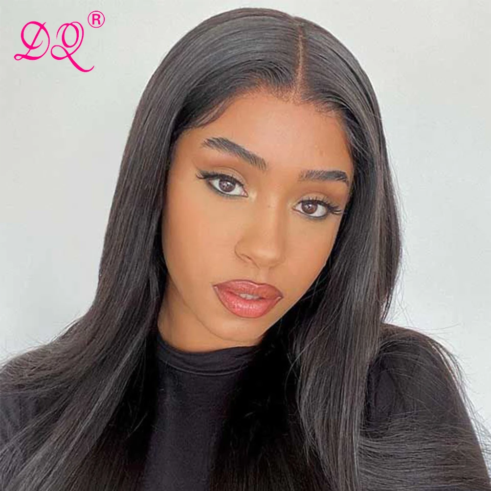Straight Lace Front Wig for Women Side Part 13X4X1 Lace Frontal Synthetic Wigs Naturaal Black Color Hair Salon Party Hairpieces