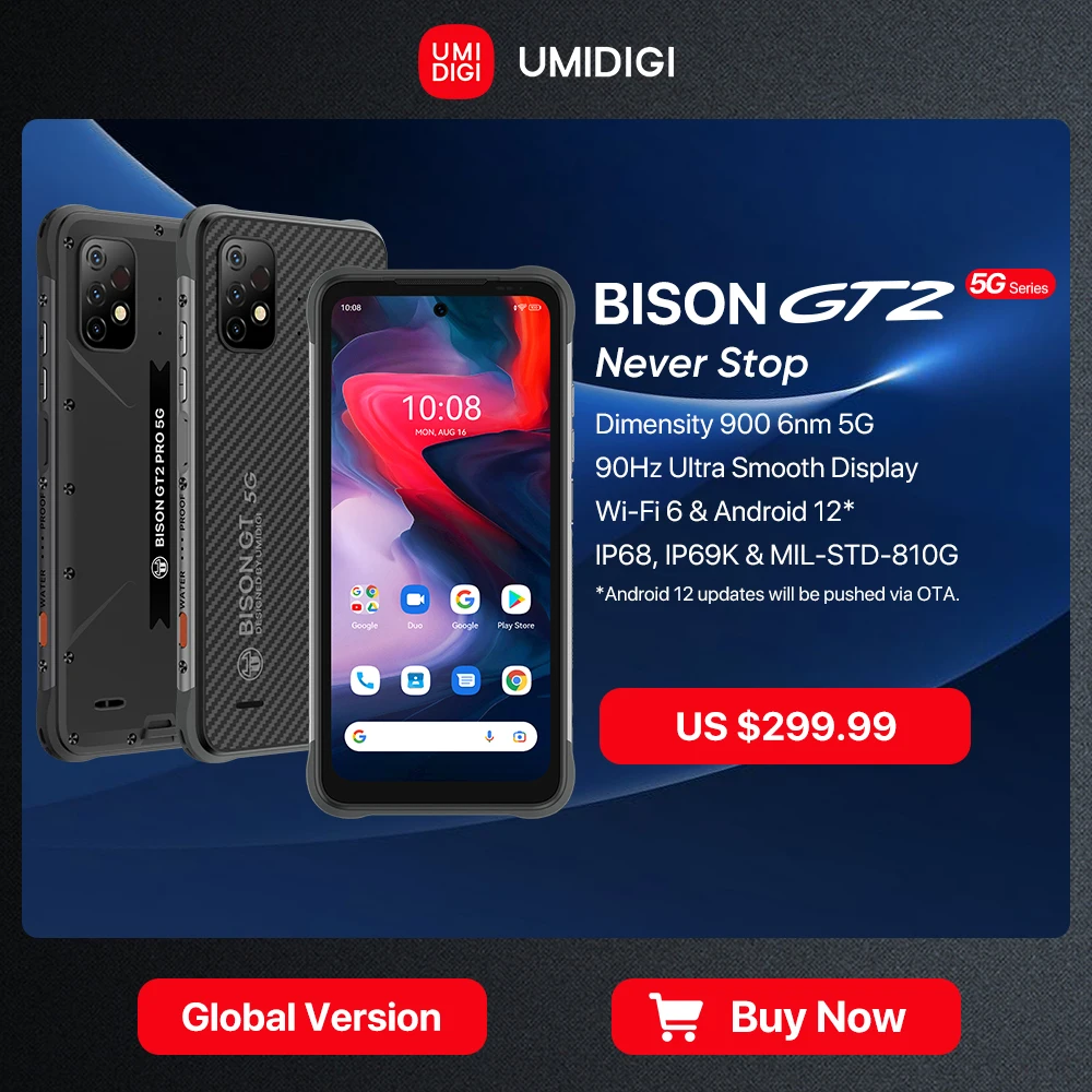 UMIDIGI BISON GT2/GT2 PRO 5G Phone Rugged Smartphone Android IP68 Dimensity 900 6.5