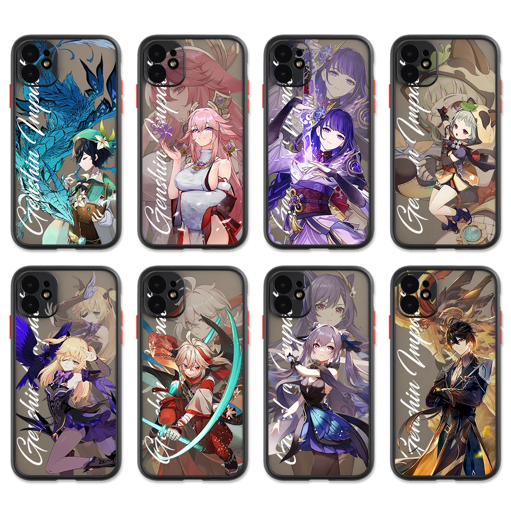 hot genshin impact game phone case for iphone 13 12 11 pro max xs xr x 7 8 plus black matte translucent cover funda coque new free global shipping
