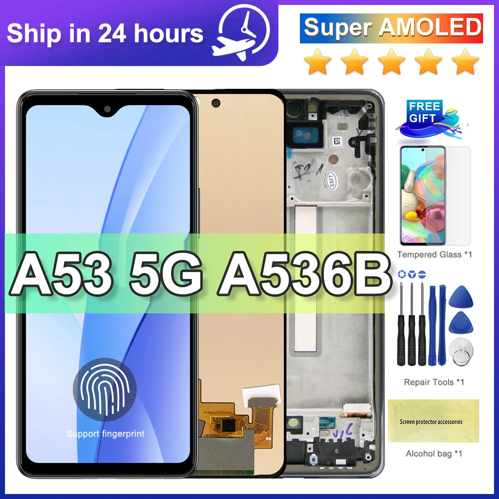 Super Amoled для Samsung Galaxy A53 5G ЖК-дисплей с рамкой сенсорный экран дигитайзер в сборе для samsung A536 A536B экран