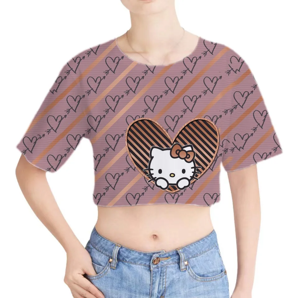 

Женская футболка с круглым вырезом, коротким рукавом и 3D-принтом Hello Kitty