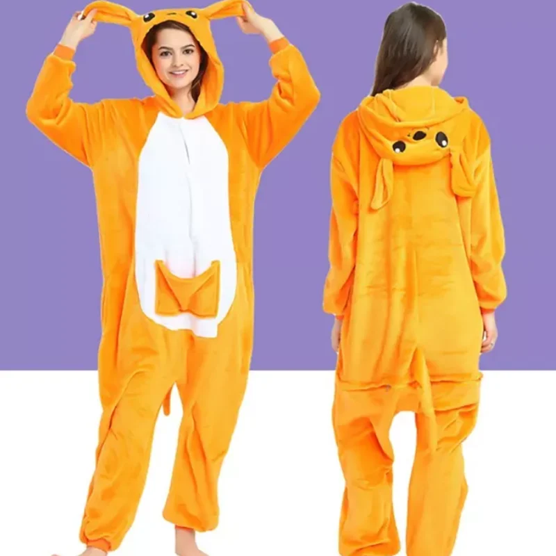 Family Kigurumi Pajamas Orange Kangaroo Animal Onesie Cosplay Costume Pajamas For Kids and Adults With Slippers