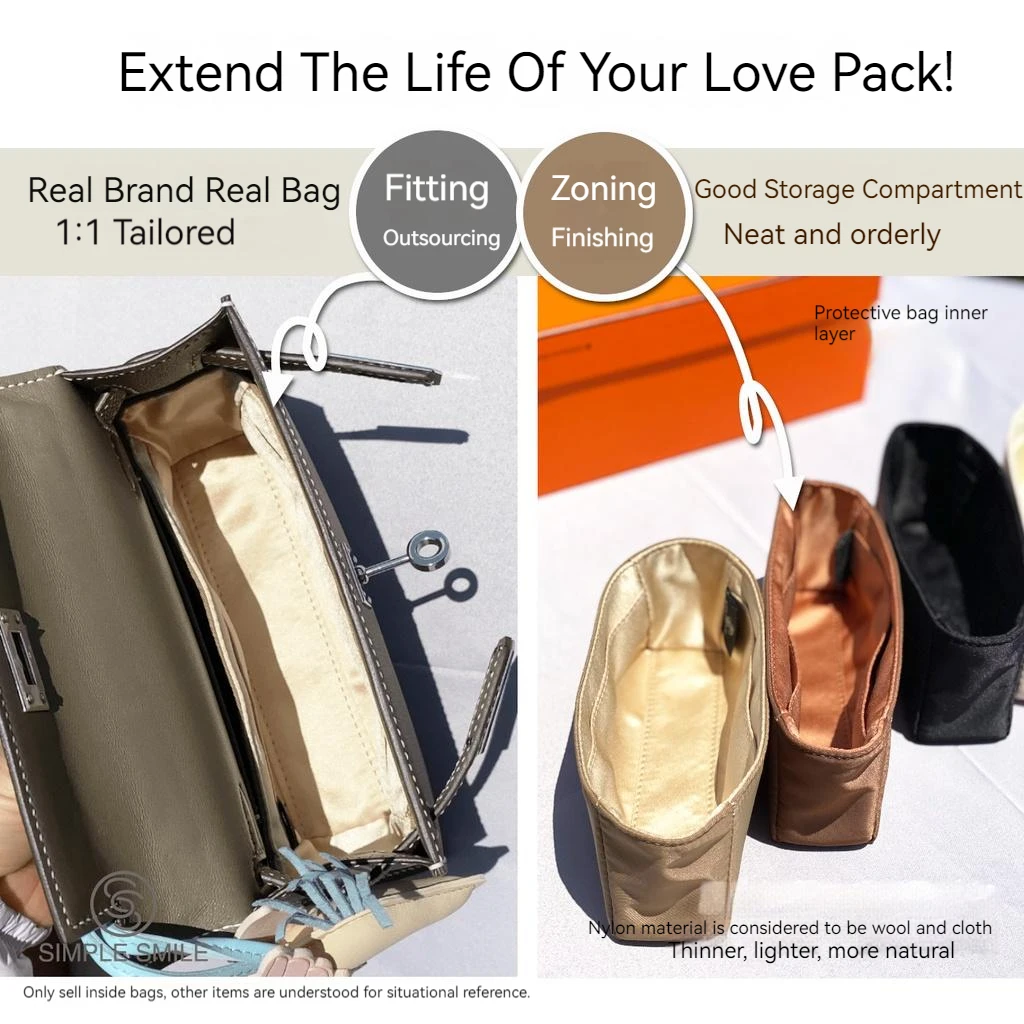 For HERMES Kelly Mini/25/28/3 Make up Organizer Felt Cloth Handbag Insert Bag Travel Inner Purse Portable Cosmetic Bags