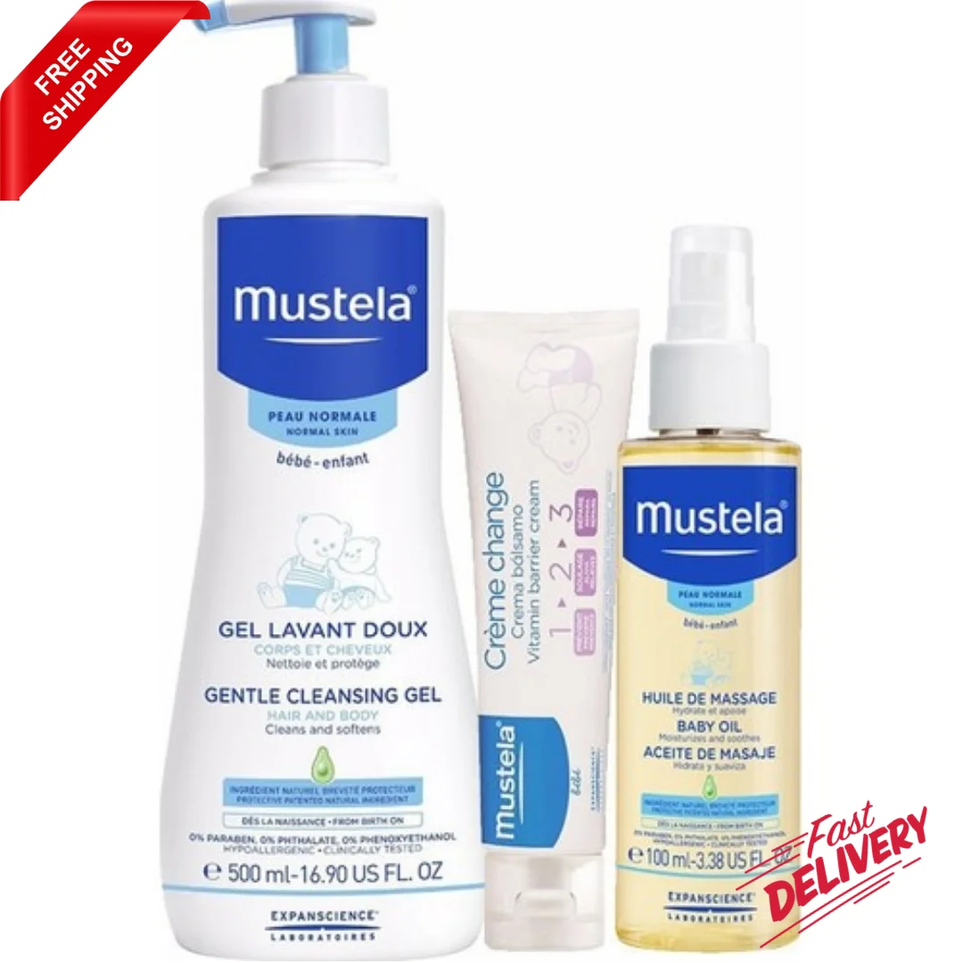 Mustela Daily Solution Set (500ml. Damask + 50ml. Diaper Rash Cream + 100ml.Oil) Mustela Baby Care Set Quality