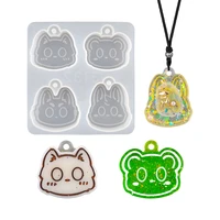 dm208 cute cat head keychain moule silicone resin epoxy jewelry diy making supplies pendant casting mold with hole resina