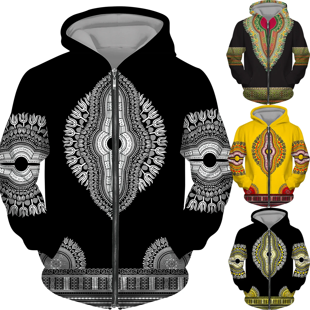 

Мужские и женские толстовки на молнии с Африканским 3D-принтом, уличная одежда, куртка с капюшоном, пальто, традиционная одежда с капюшоном для пары, повседневная верхняя одежда
