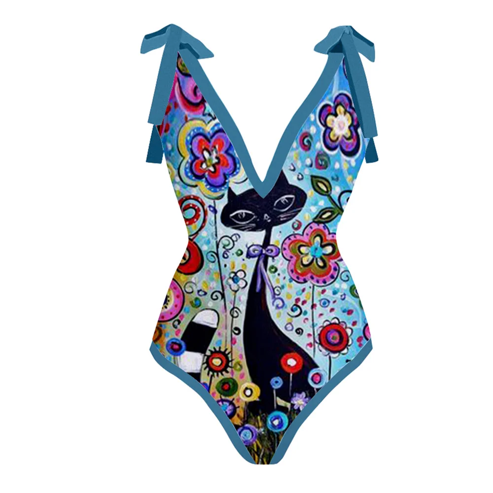 Fashion Deep-v One-piece Swimsuit and Cover Up Sexy Floral-print Bikini Set Summer Swimming Biquini Women Beachwear Bathing Suit