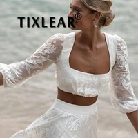 tixlear two piece bohemian square neck open back sweep train half sleeve chiffon wedding dress wedding bridal gown custom