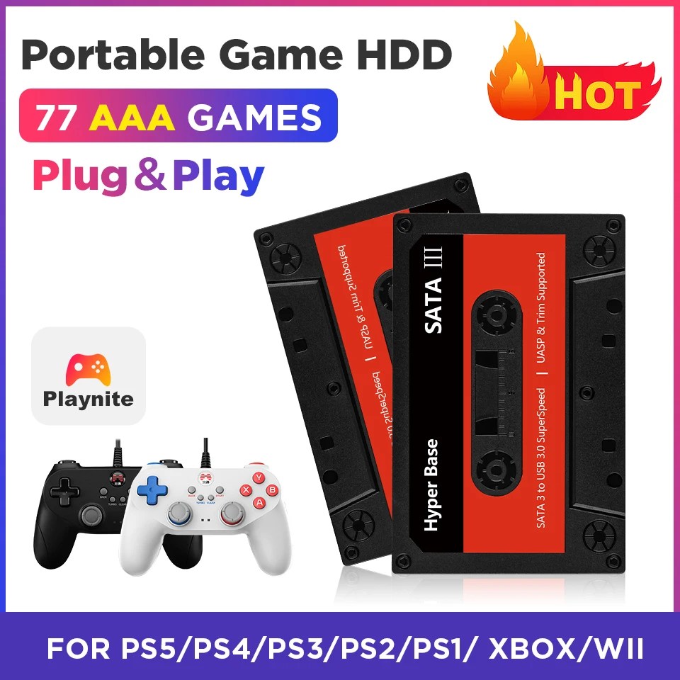500G/2T Portable External Hard Drive Built-in AAA Games For PS4/PS3/XBOX/Sega Saturn/WII/N64/SNES/DC For Laptop/PC/Windows