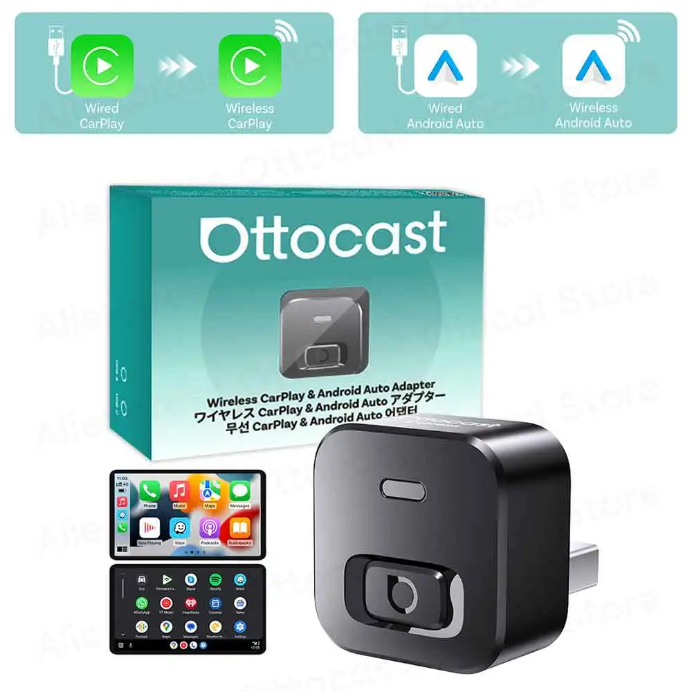

Беспроводной Адаптер OTTOCAST MINI Dot Для CarPlay И Android Auto 2-в-1, USB-ключ Для VW, Toyota, Hyundai, Skoda