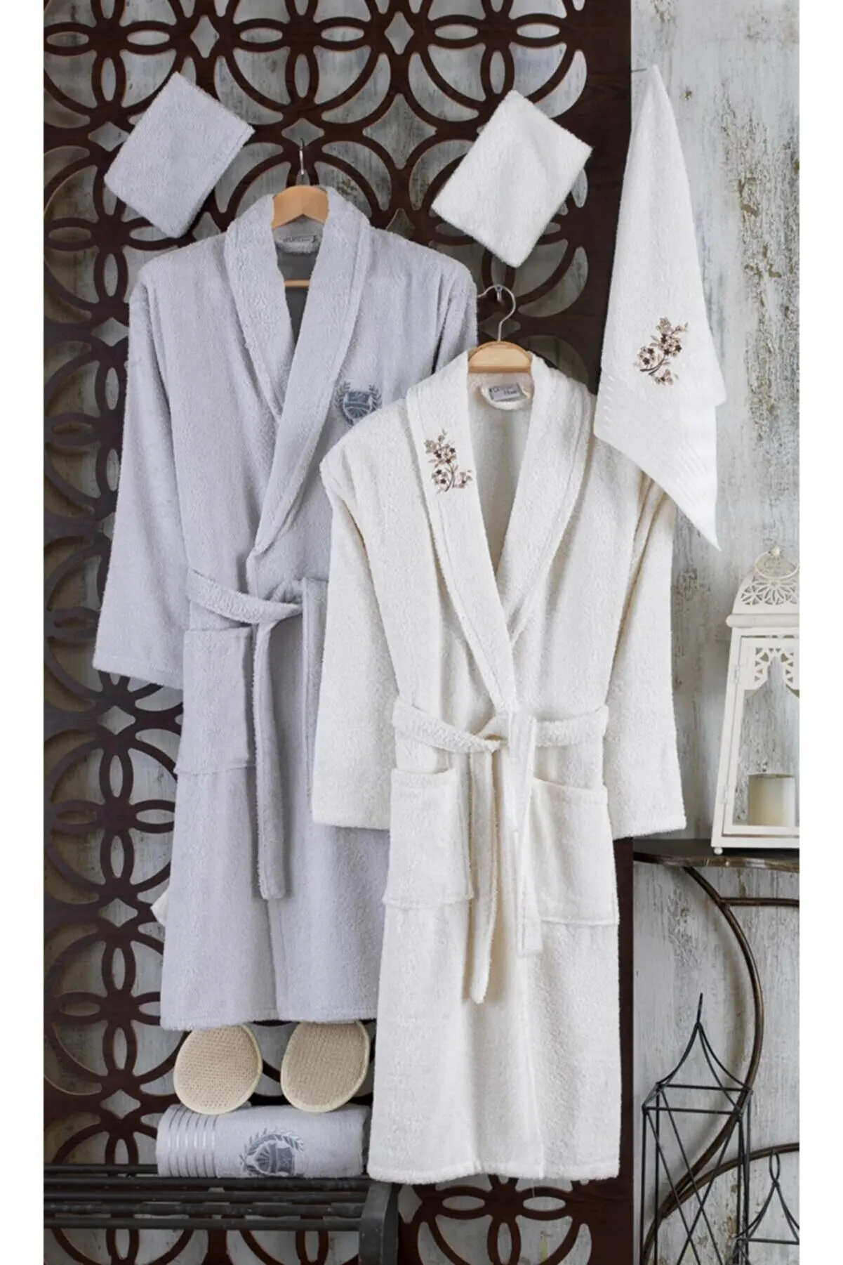 100% cotton soft, highly absorbent, high quality 10 Piece Embroidered Bathrobe Set