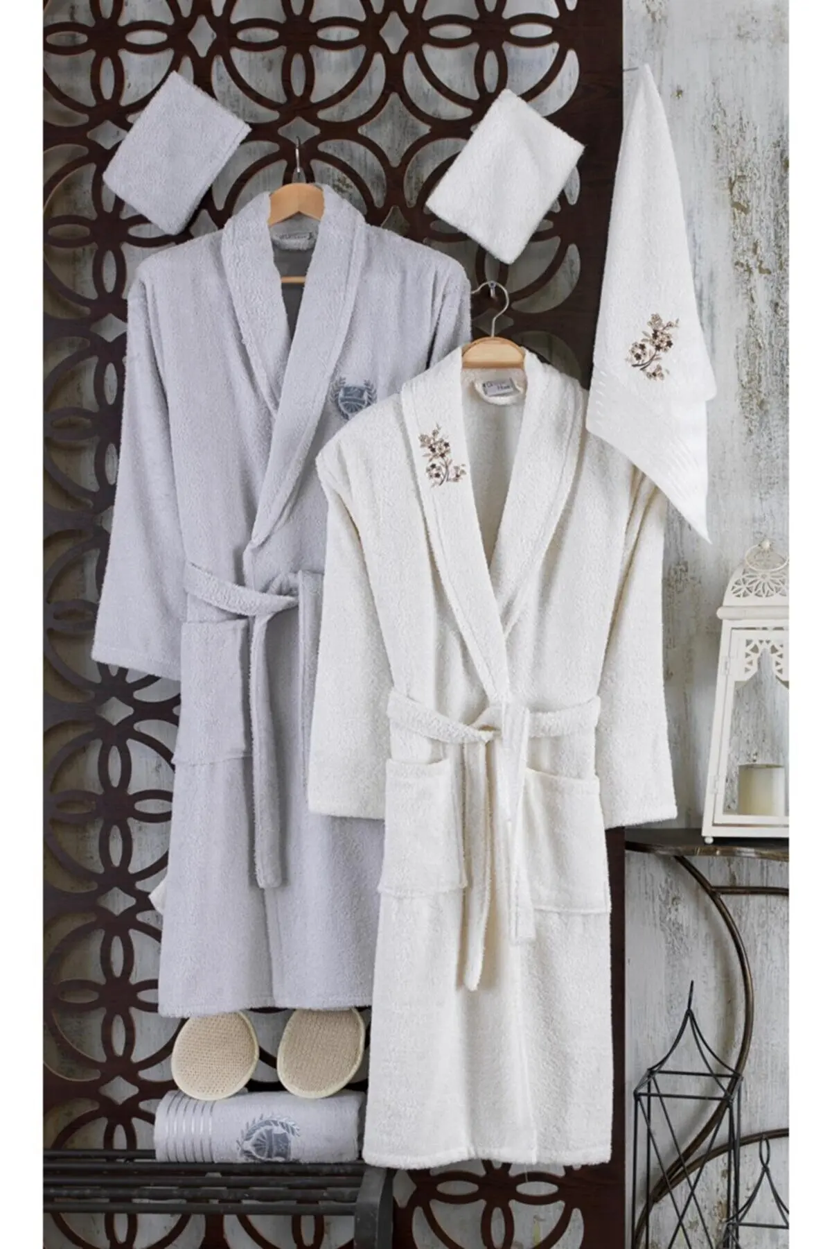 

100% cotton soft, highly absorbent, high quality 10 Piece Embroidered Bathrobe Set