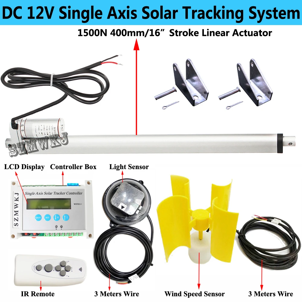 

Solar Tracking Single Axis Solar Tracker W/ 16" DC Motor Linear Actuator W/ Wind Speed Sensor Anemometer for Solar Panel System