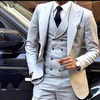 light gray men%e2%80%98s wedding suit slim fit 3 pieces groom tuxedo groomsman custom made business men clothing