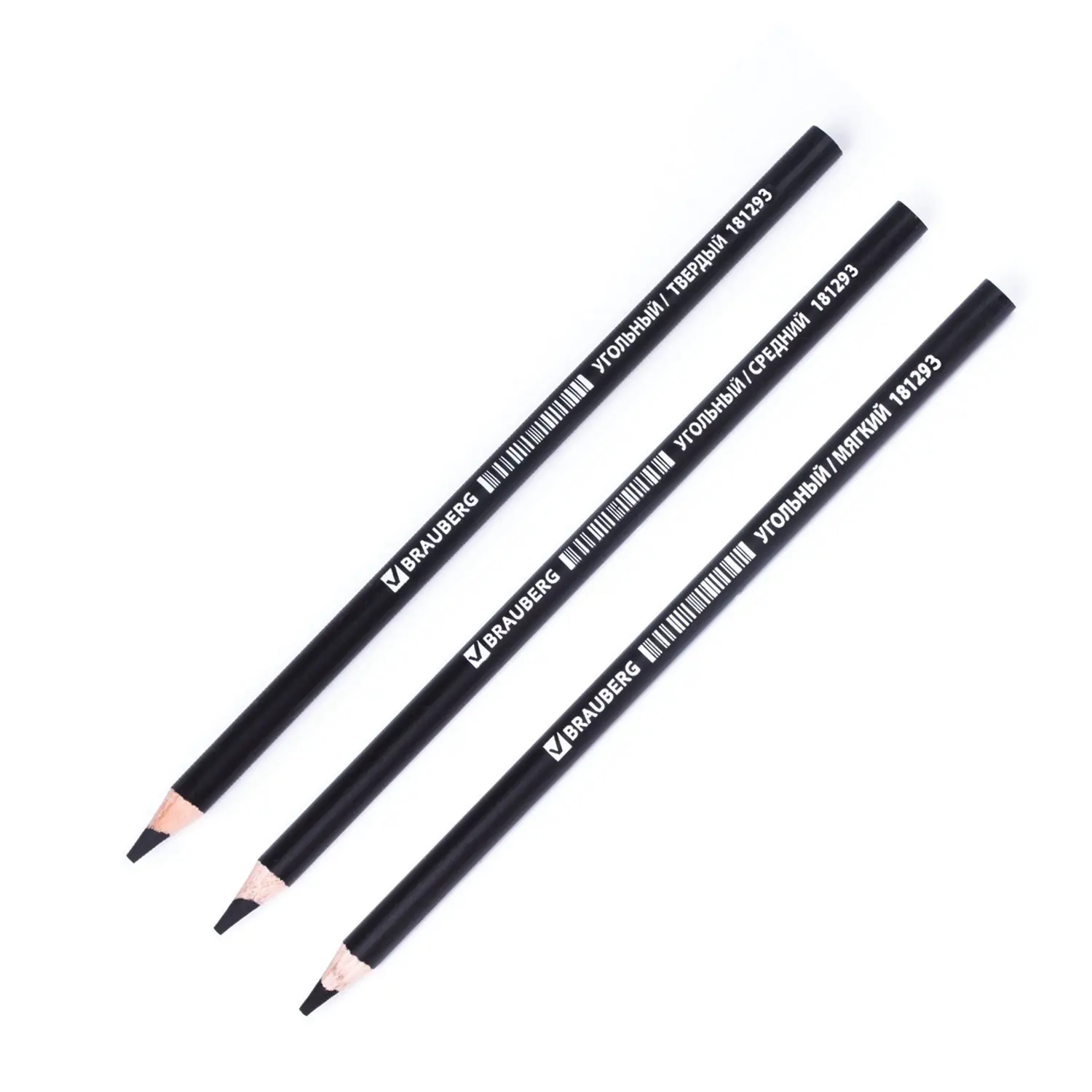 Карандаши угольные BRAUBERG ART CLASSIC (12 шт) заточенные (мягкий средний твердый) 181293 -