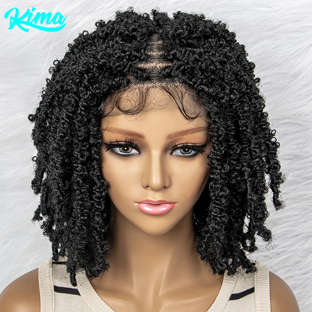 Synthetic Lace Front Wig Braided Wigs Dreadlock Wig 14 inches Short Twist Wigs for Black Women Men Afro Curly Synthetic Wig