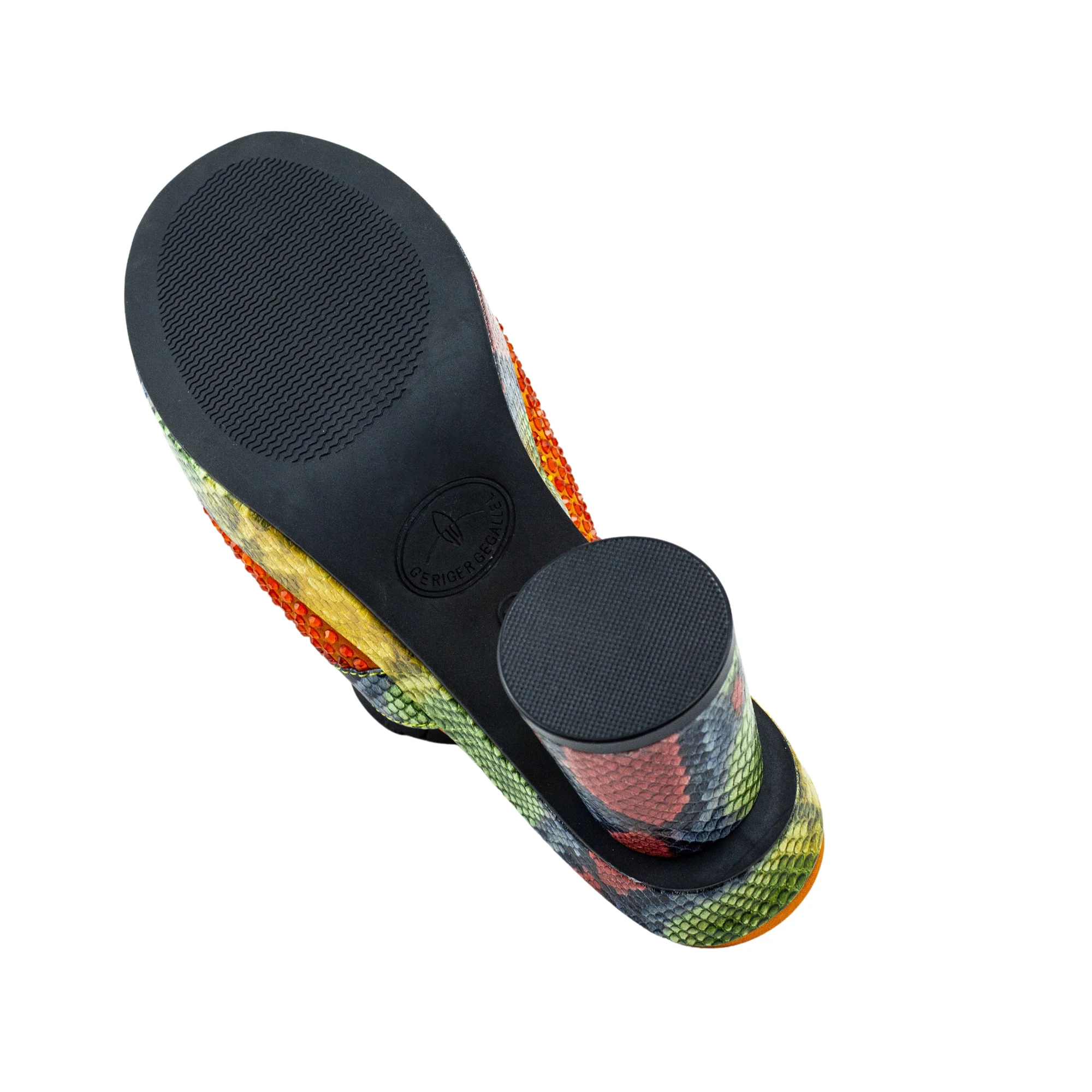 US Brand Geriger Gegallel Women Designer Sandals Orange Leather High Heels for Women Party Glitter Sandals Chunky Platform Mules